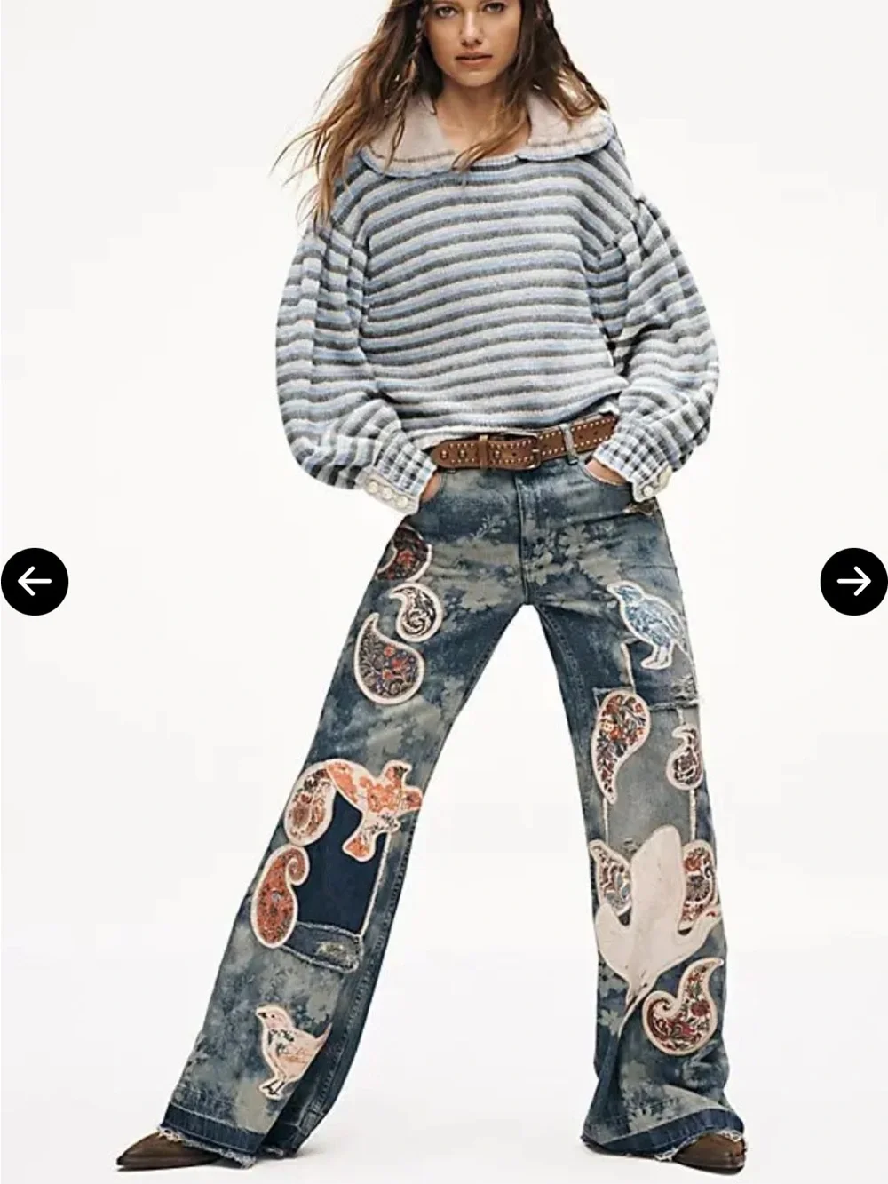Free People Flying High  Patched  Wide-Leg Jeans  24